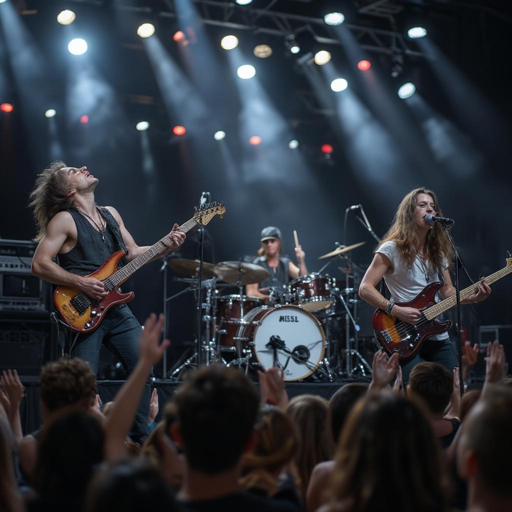 classic rock band performing live on stage with passion