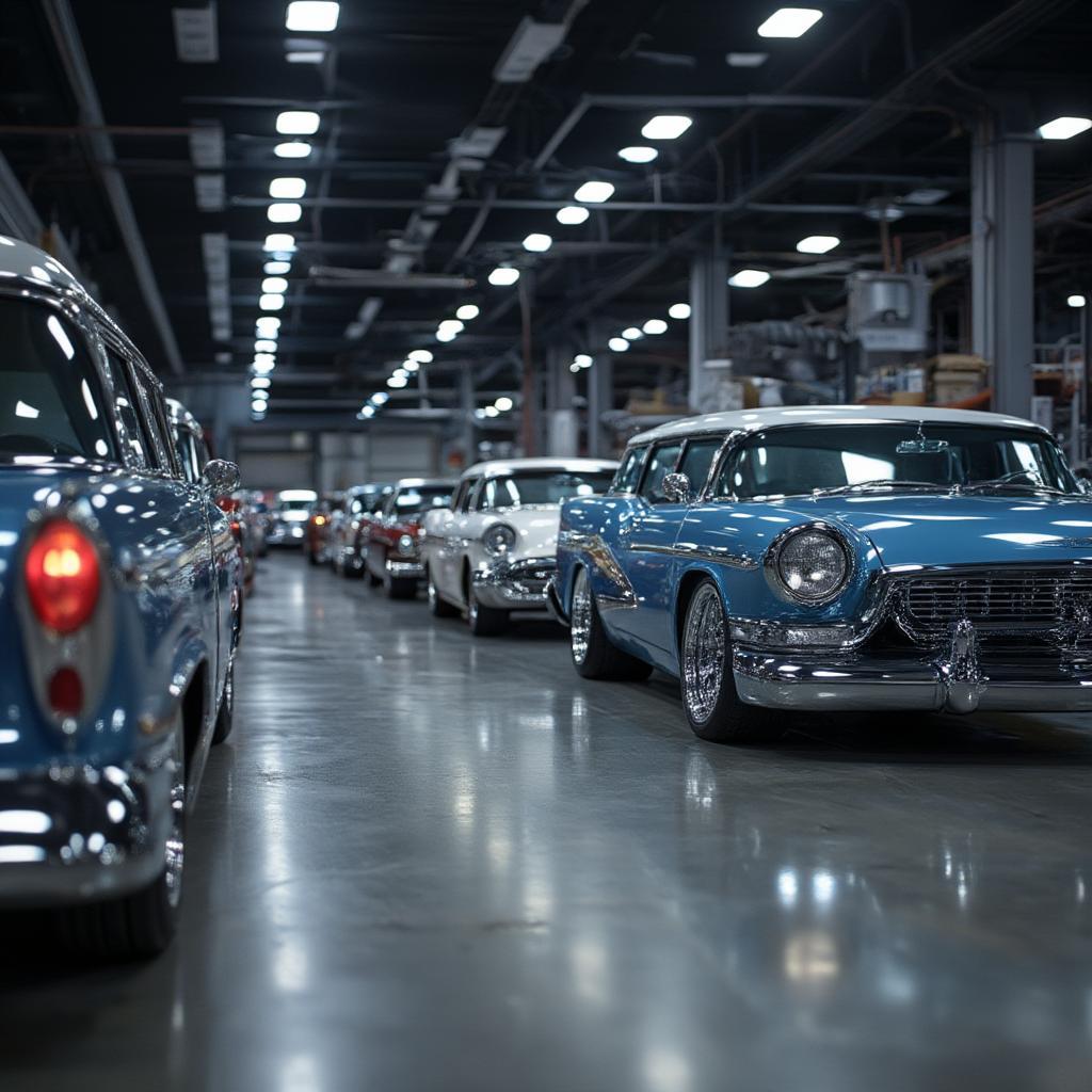 Classic Station Wagons on Display in a Showroom