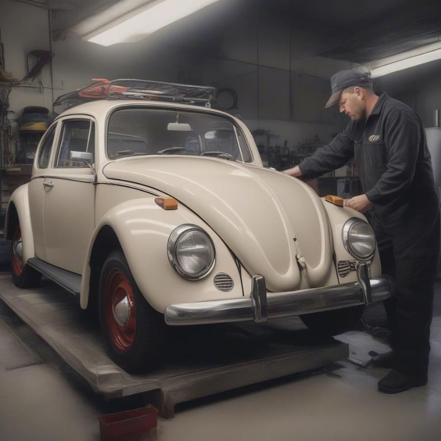 Checking the Engine of a Classic Volkswagen Beetle