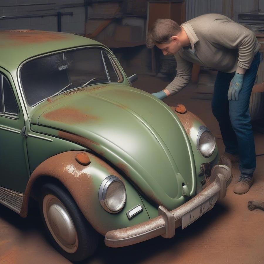 Inspecting a Classic Volkswagen Beetle for Rust