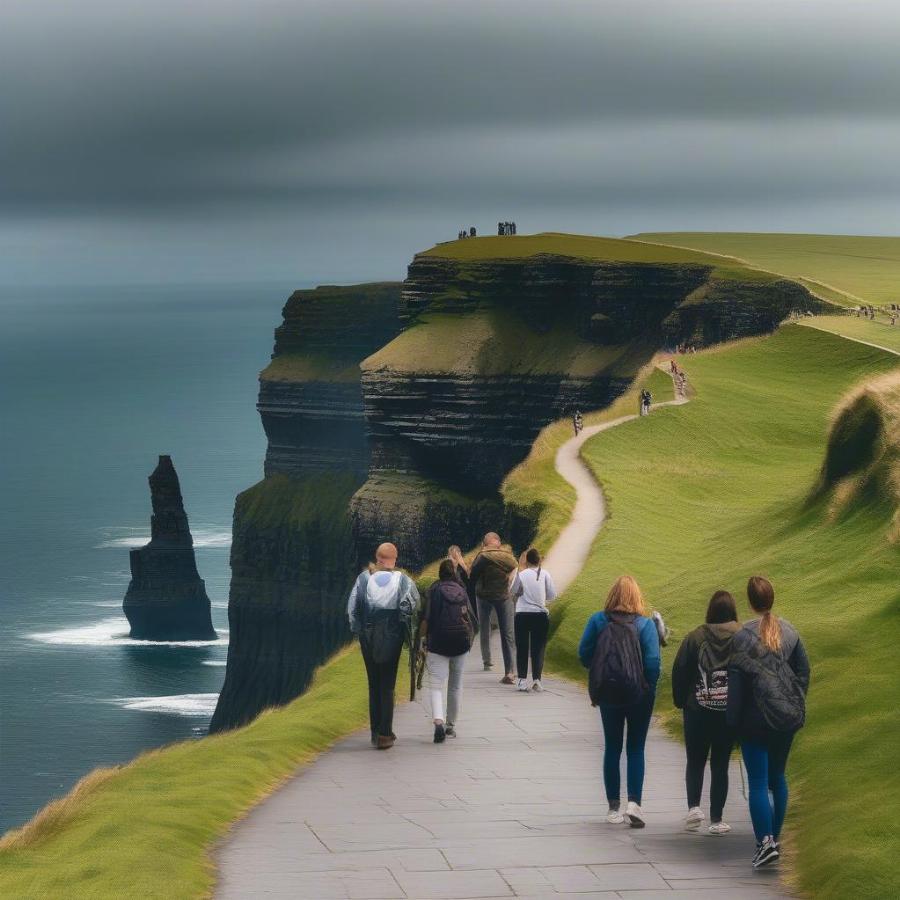 Visitors enjoying the Cliffs of Moher experience