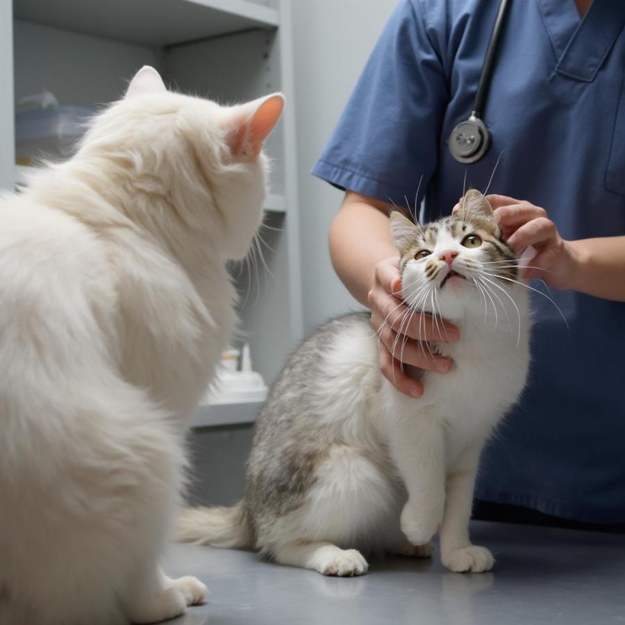 A cat receiving loving care and attention at a coastal humane society.