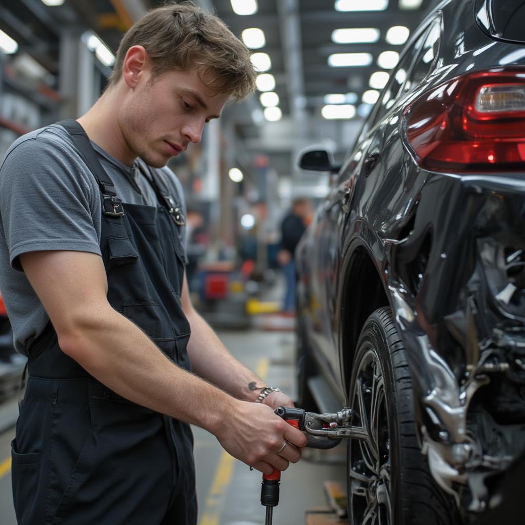 Student Working on Car in Collision Repair Program