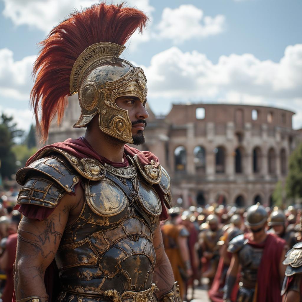 Colosseum in Rome with gladiators in the foreground