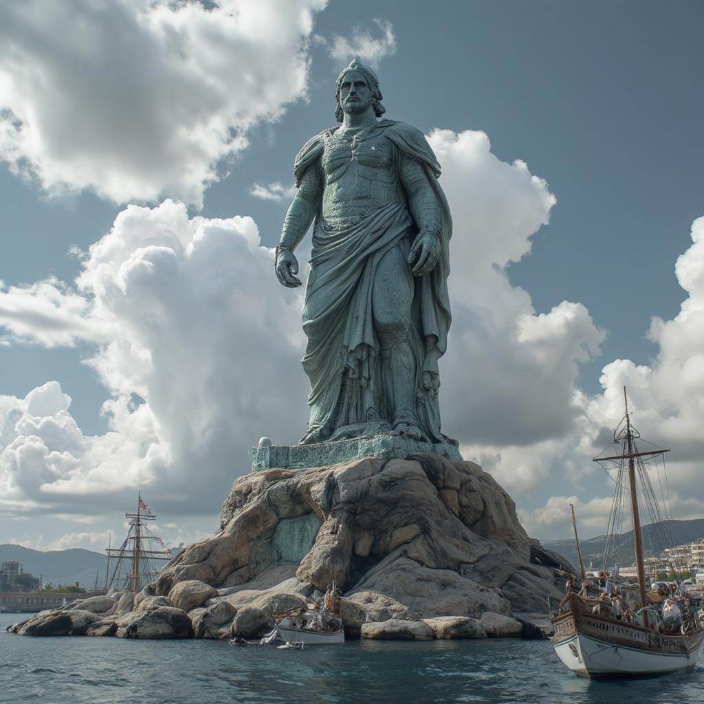 The Colossus of Rhodes, a monumental sun god statue