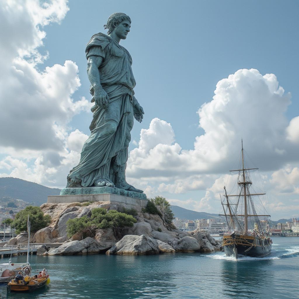 colossus rhodes harbor ancient statue