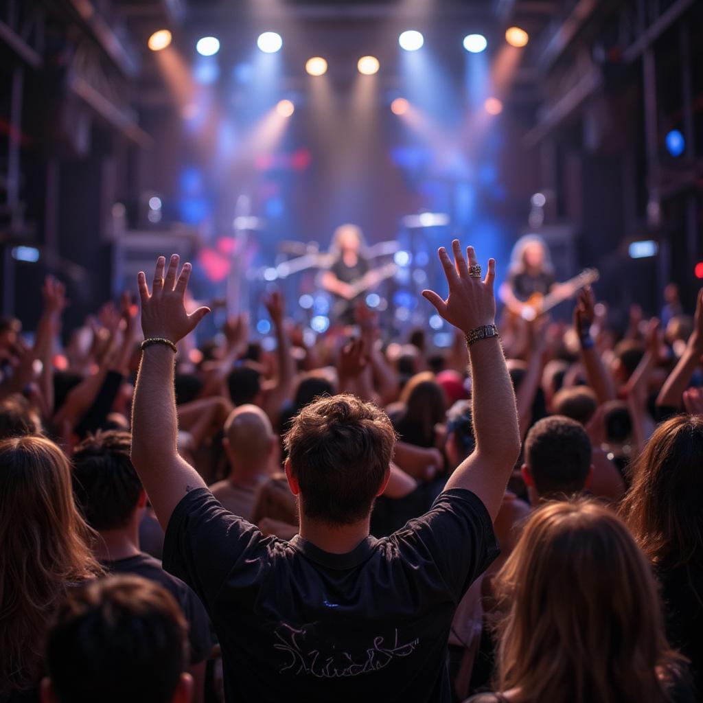 crowd cheering at rock concert