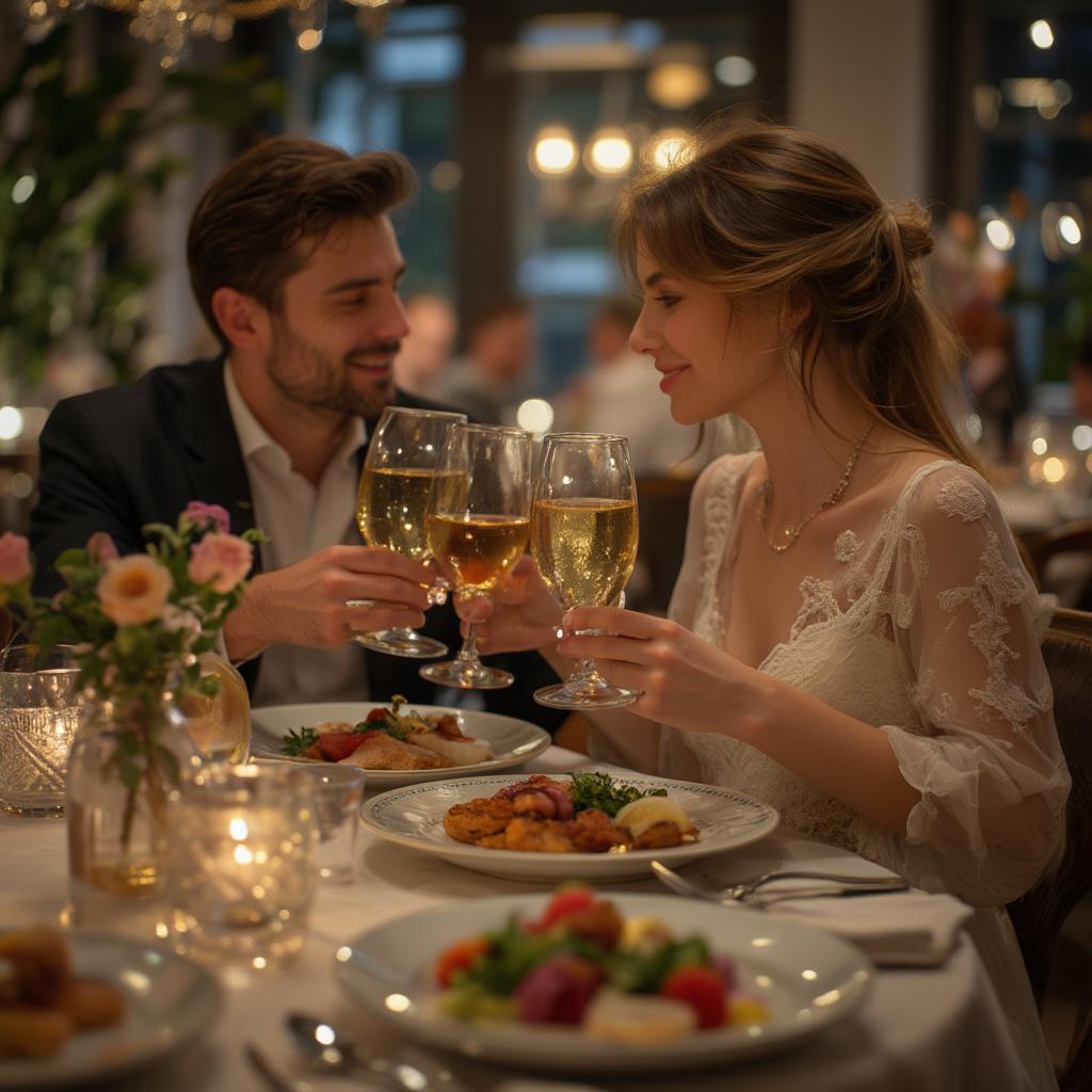 Couple Enjoying Dinner with Restaurant Gift Voucher