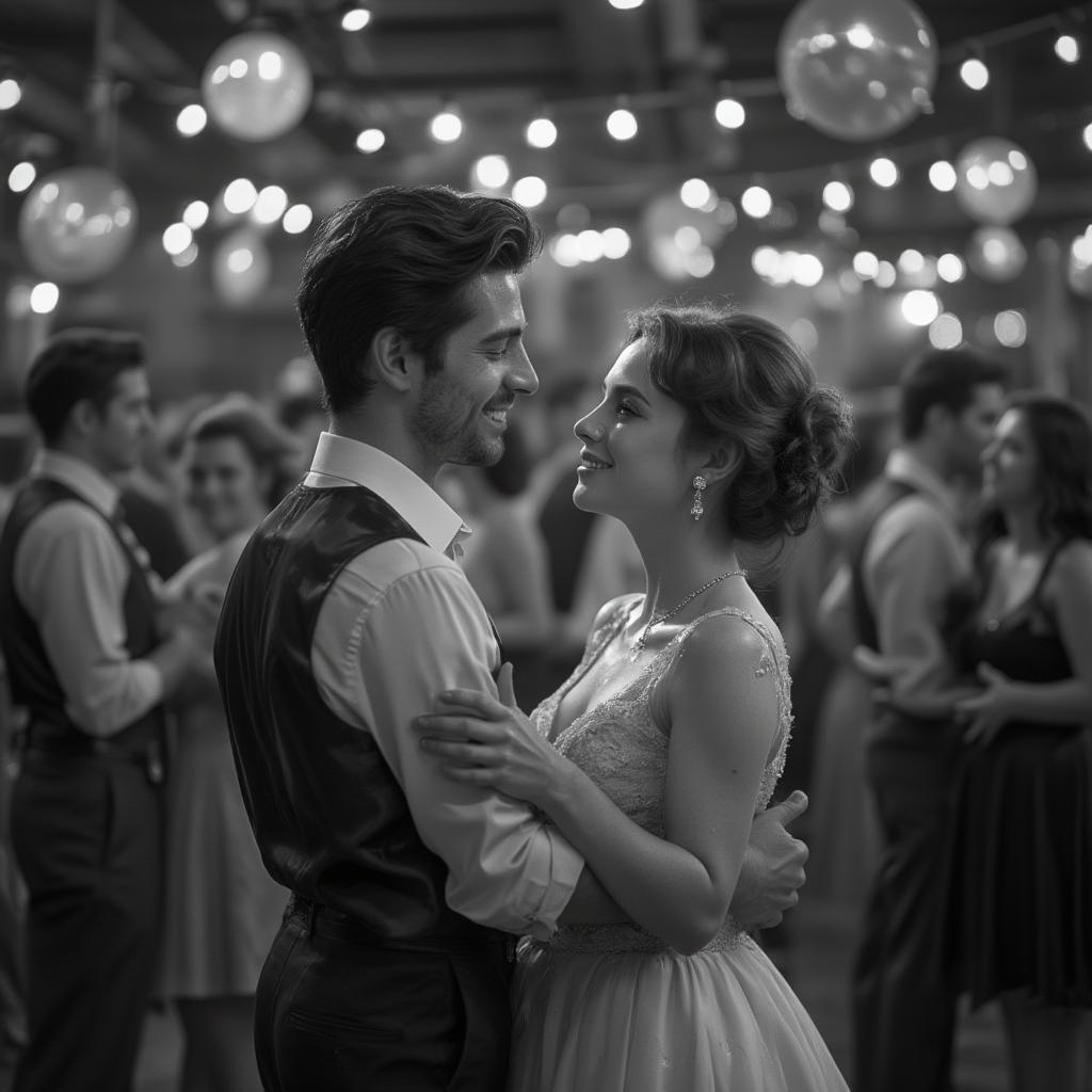 Couples Slow Dancing to Oldies Music at a Sock Hop