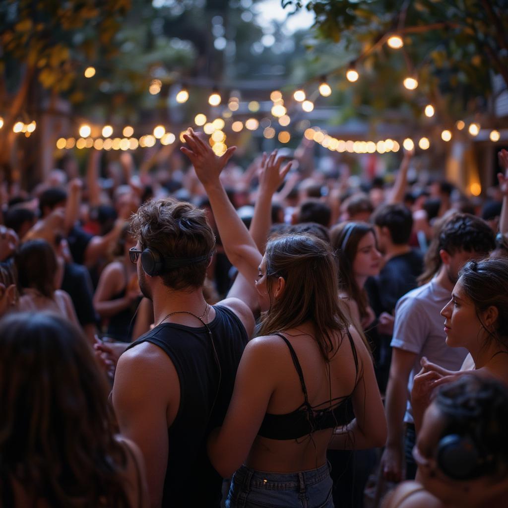 Crowd Enjoying a Silent Disco at an Outdoor Party