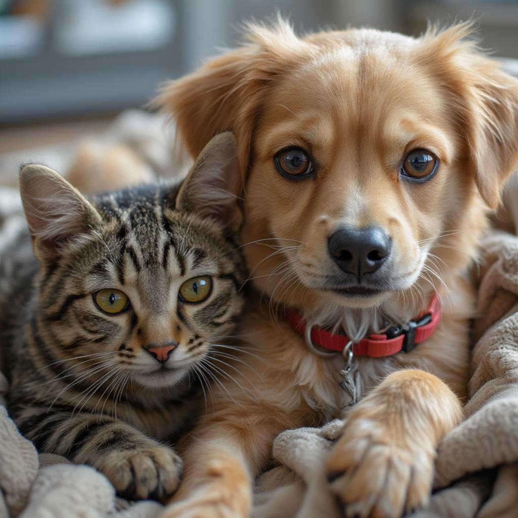 Dog and cat being adopted together