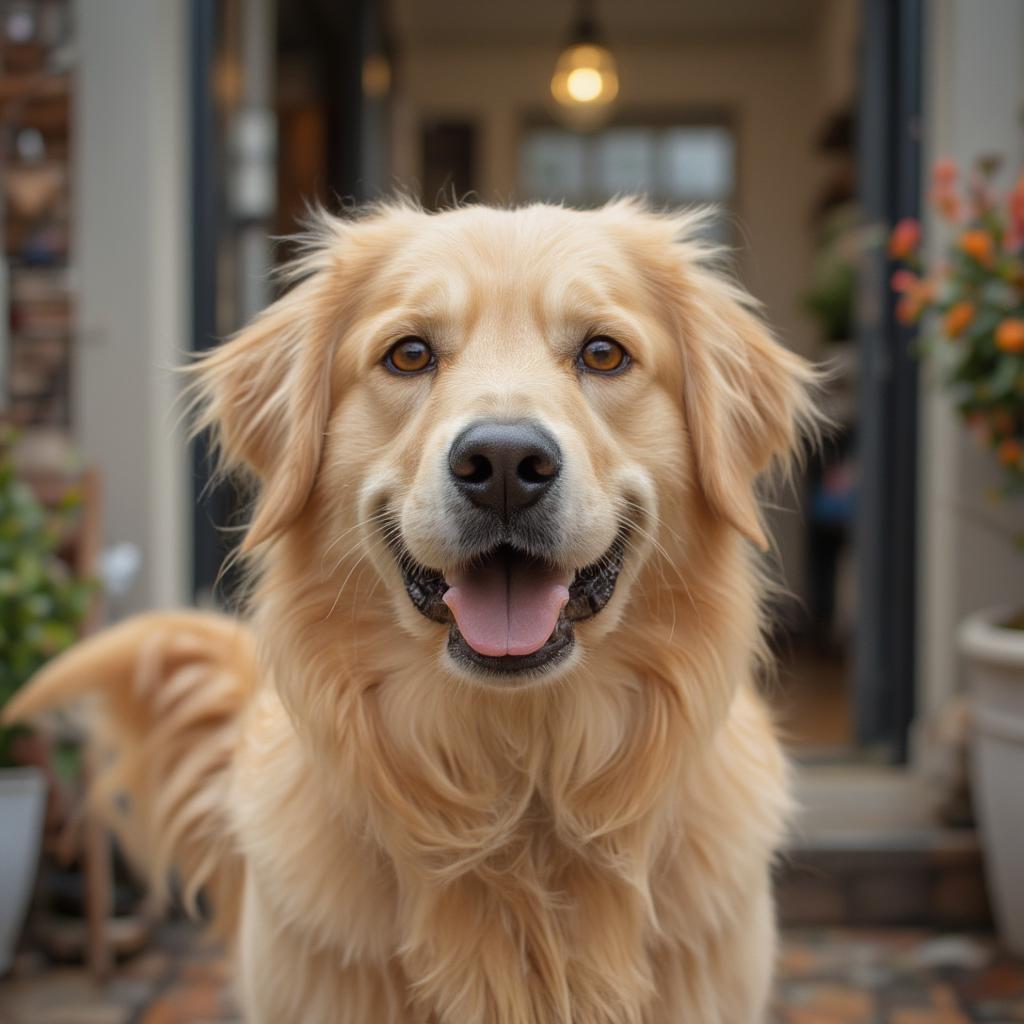 Happy Dog Greets Owner