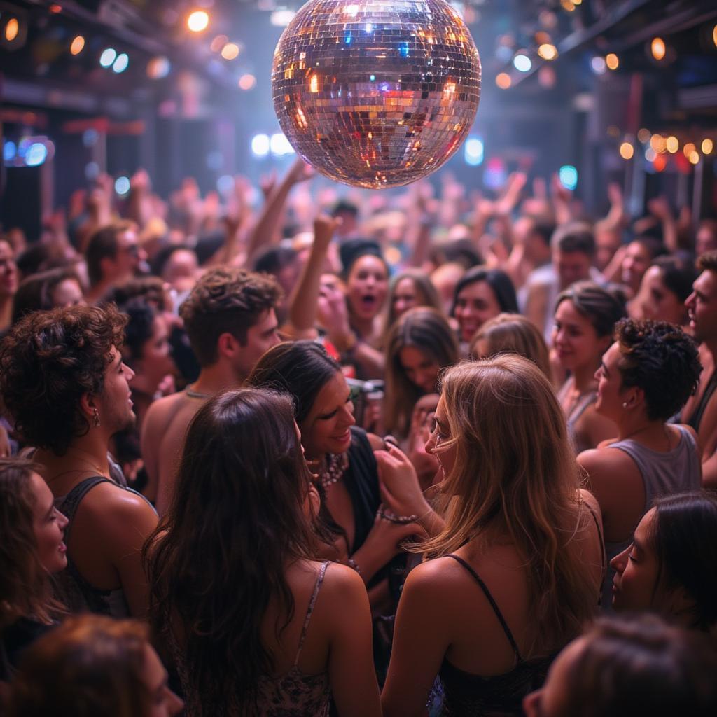 Crowd Dancing Joyfully at a Dance Disco Party