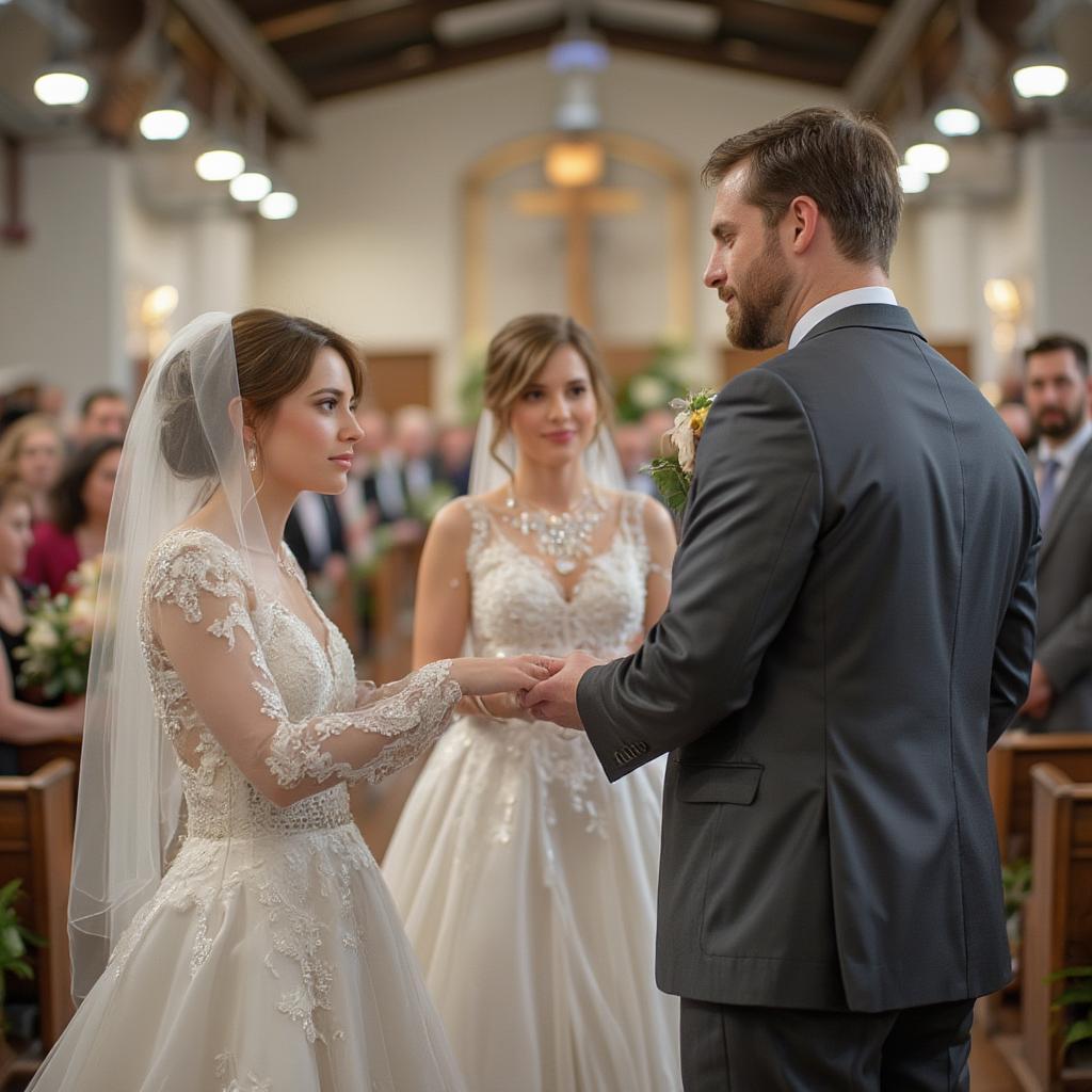 Deeper Life Wedding Ceremony: A couple exchanges vows in a Deeper Life church wedding.