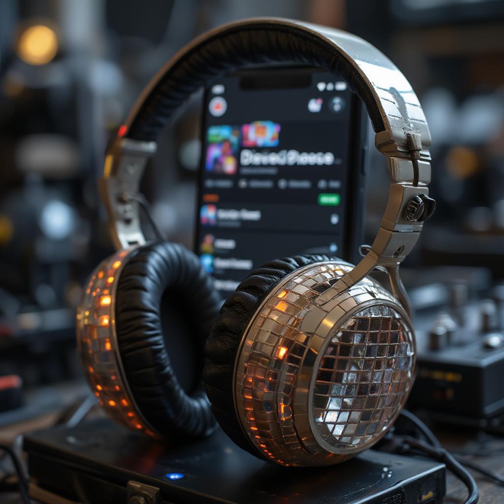 Disco Headphones With Spotify Playlist Screen