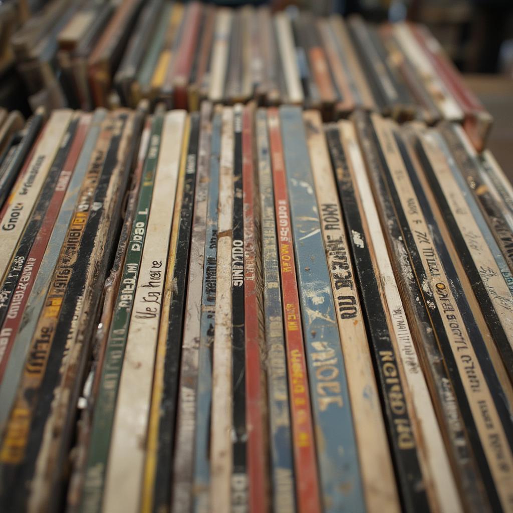 close up view of vintage disco record collection