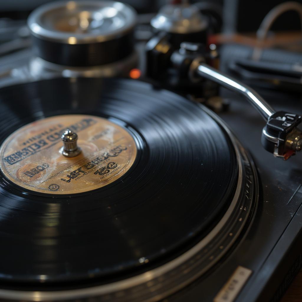 Disco Vinyl Record on Turntable in 1977