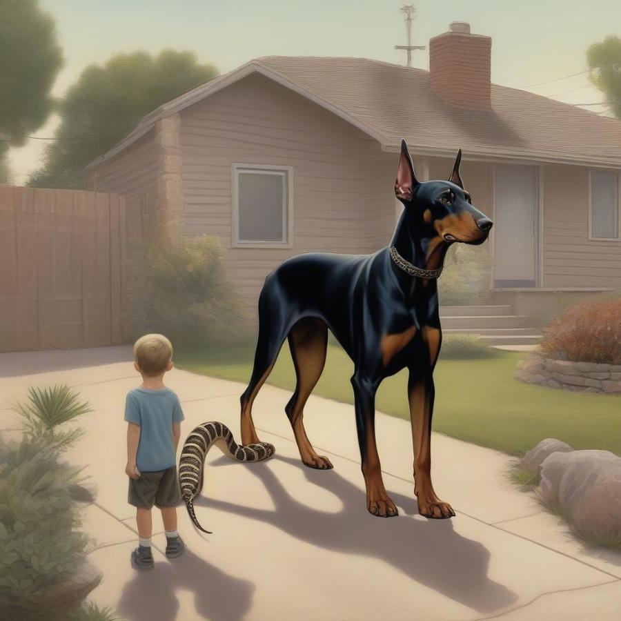 Doberman Protecting Child from Danger