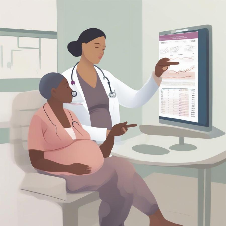 Doctor explaining healthy pregnancy weight gain to a patient. 