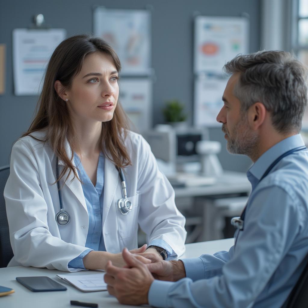 Man talks to doctor in clinic