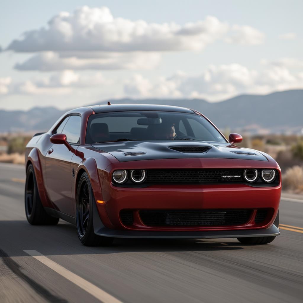 2020 dodge challenger hellcat redeye front view showing powerful supercharged engine