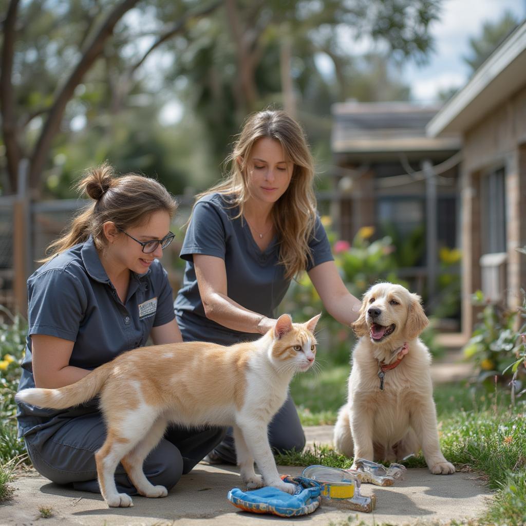 Caring Staff Attending Animals at a Pound