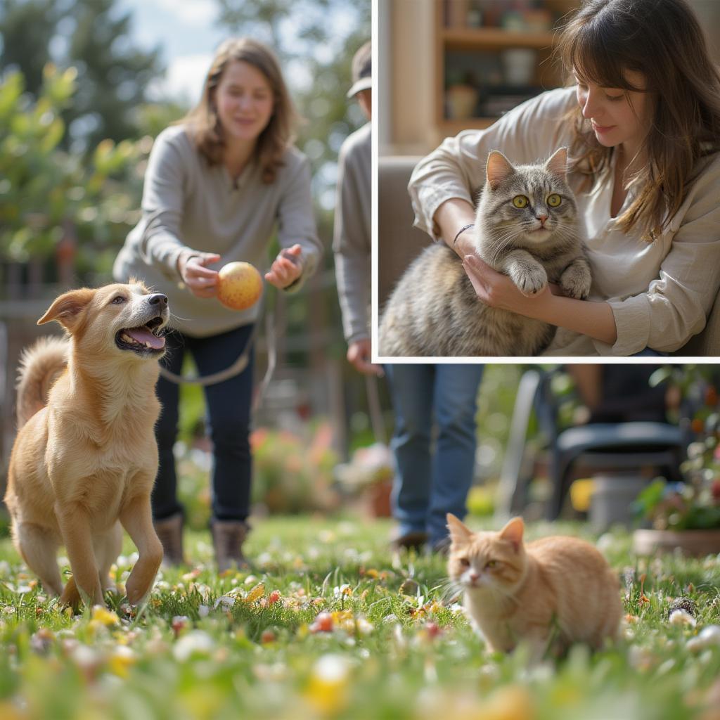 Volunteers Playing with Dogs and Cats at a Shelter