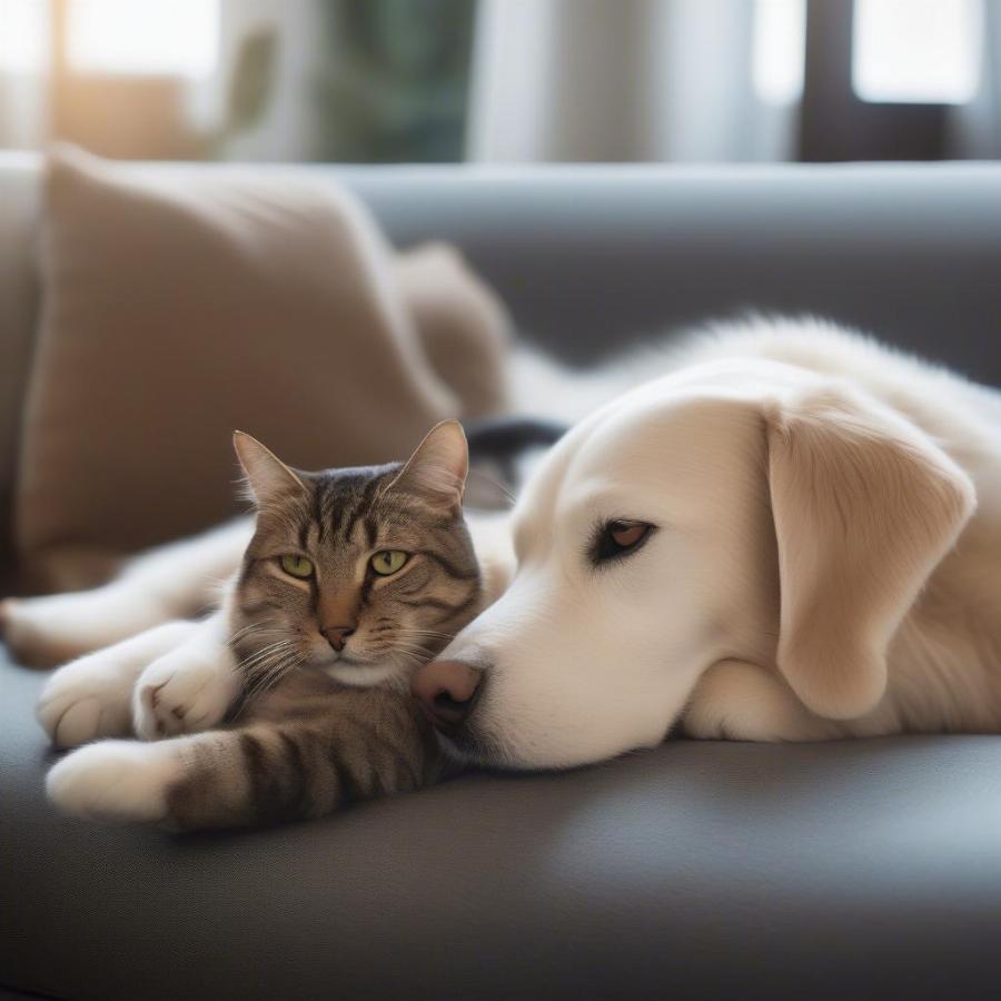 Dog and Cat Resting Together