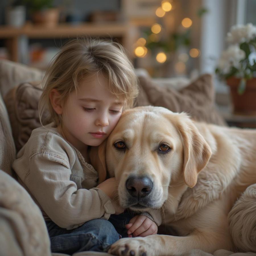 Dog Comforting a Child