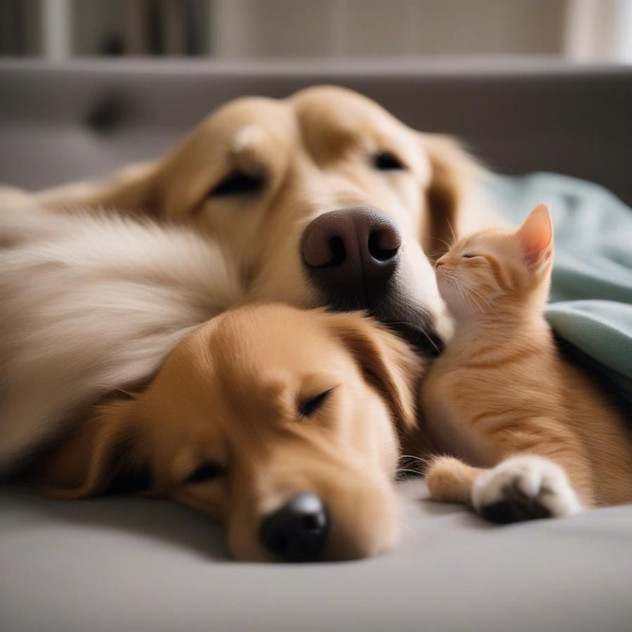 Dog Gently Nuzzles Tiny Kitten