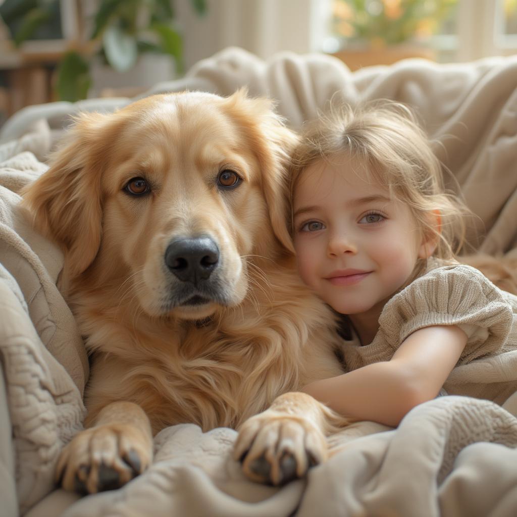 Dog and Human Cuddling on Couch