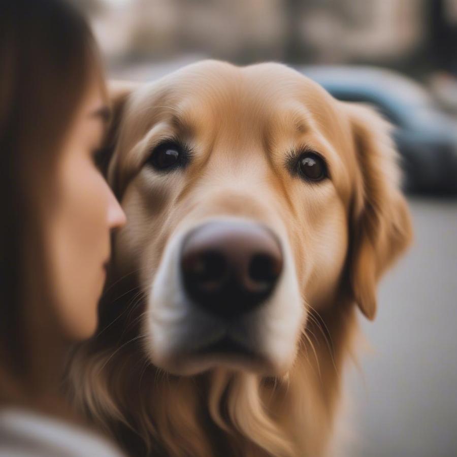 A loyal dog companion looking at its owner