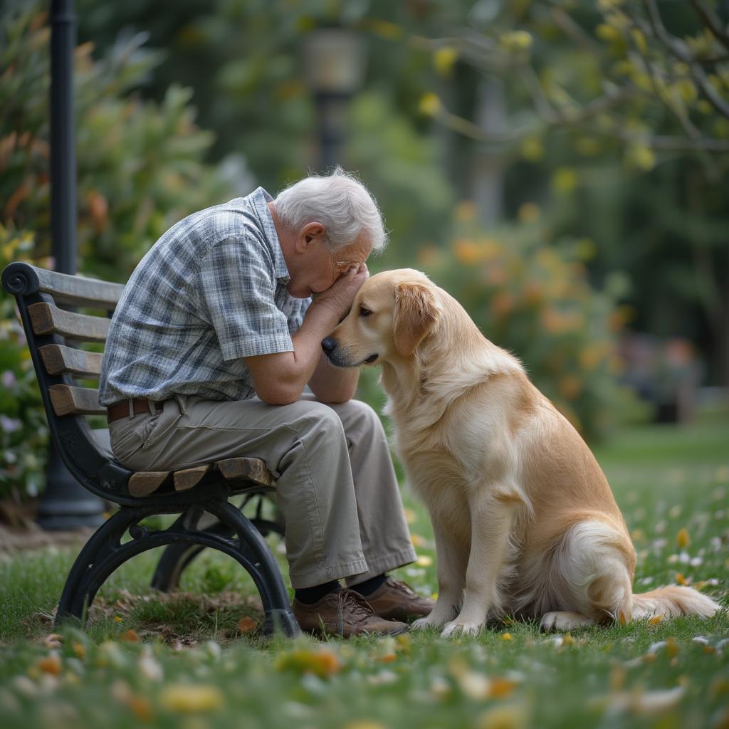 dog man comforting grief