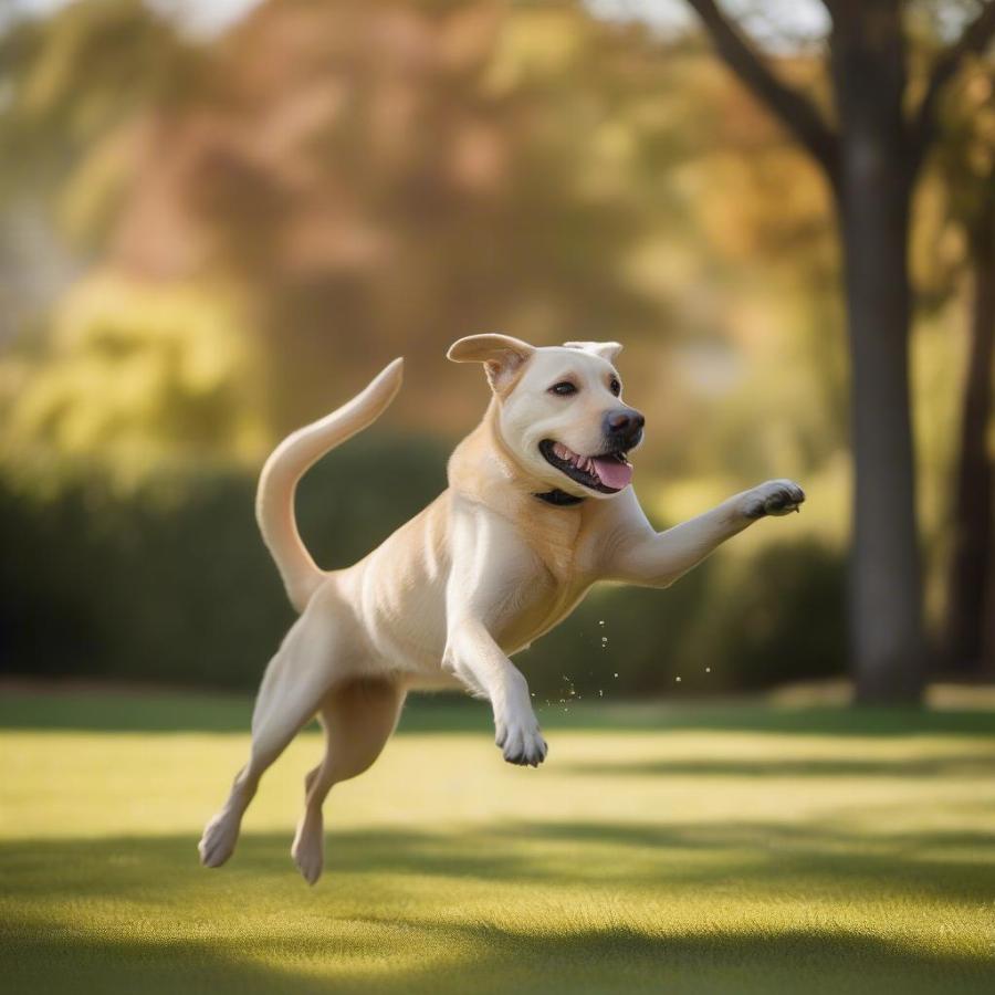 A dog playing fetch in a park