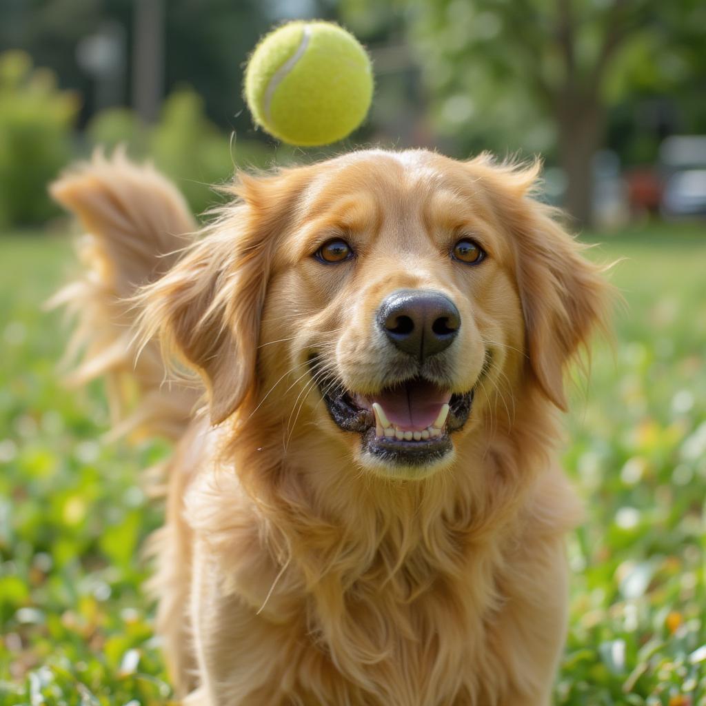 Dog playing fetch in the park, a joyful companion