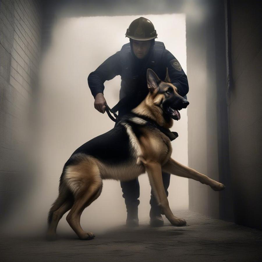 A dog rescuing its owner from a house fire