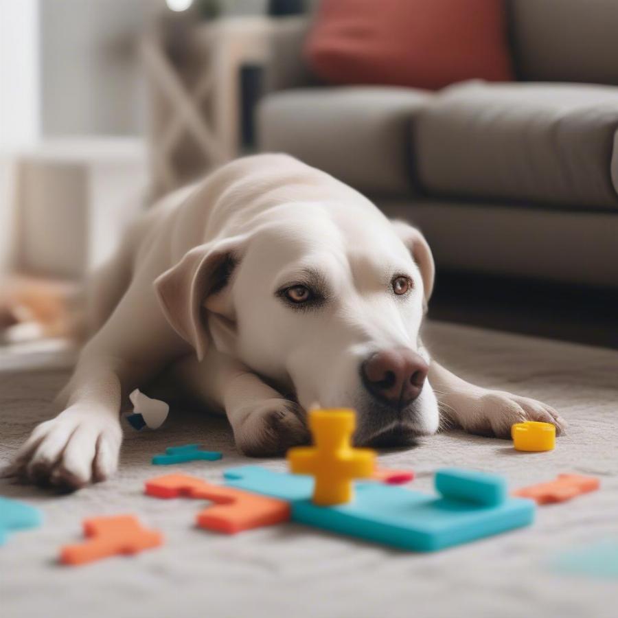 Dog Solving a Puzzle: Showcasing Canine Cognitive Abilities