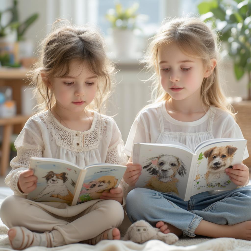 children reading dog story books