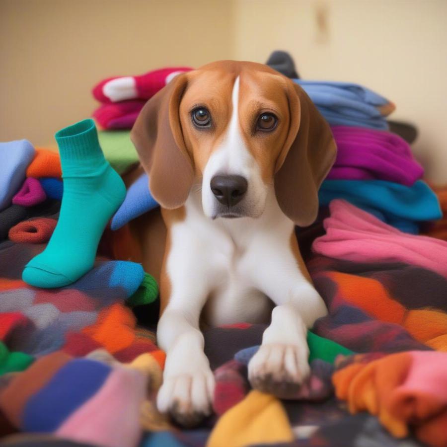 Mischievous Dog with Stolen Socks