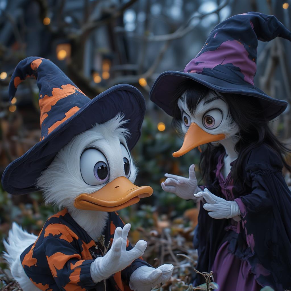 Donald Duck and Witch Hazel in a Spooky Halloween Encounter