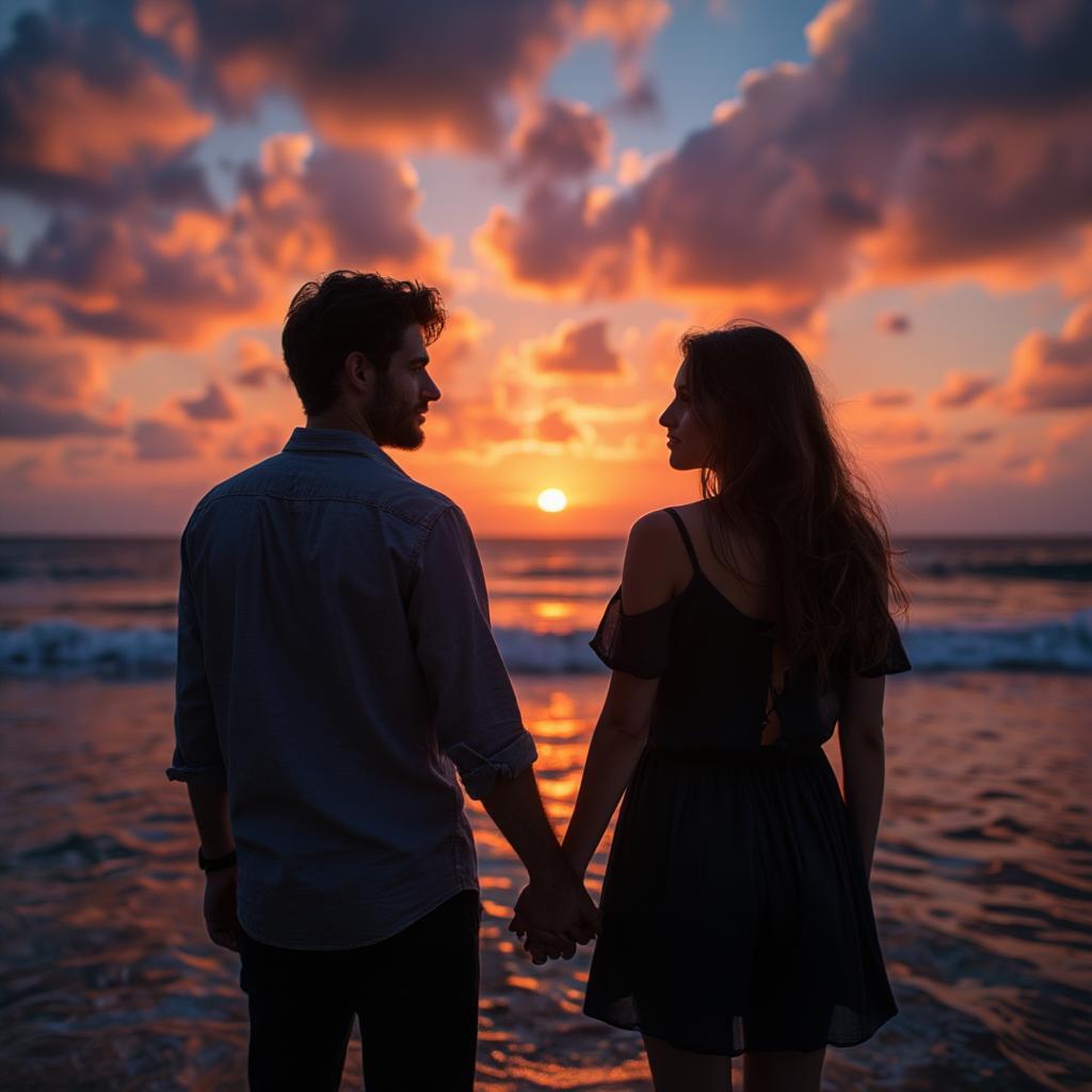 Couple Enjoying a Sunset on their Dream Vacation