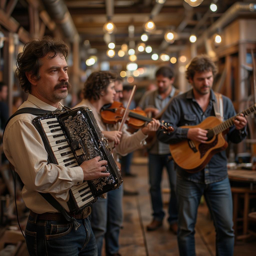 Early Cajun Musicians Playing at a House Dance