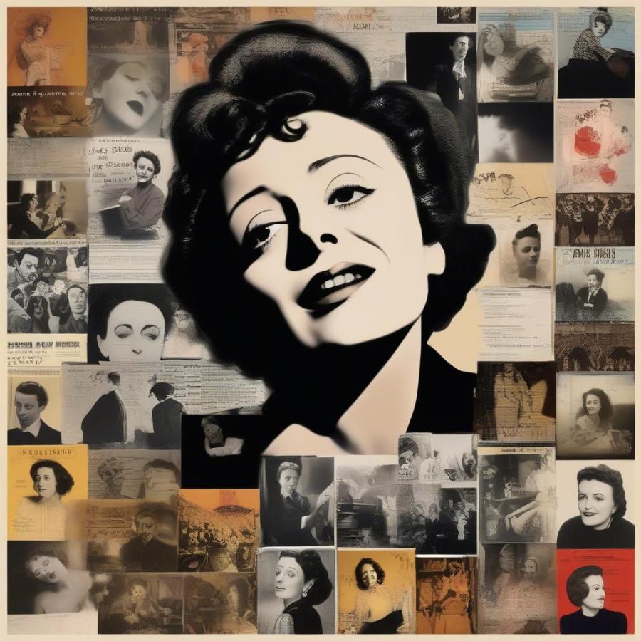 Edith Piaf's Legacy: A collage showcasing various aspects of Edith Piaf's legacy, including album covers, film stills, and images of modern artists inspired by her work.  This visual representation highlights the enduring impact of her famous French songs on music and culture.