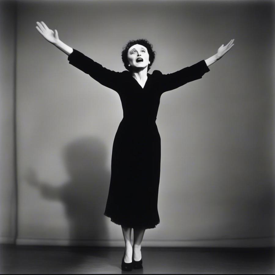 Edith Piaf performing Non, Je Ne Regrette Rien: A powerful image capturing Edith Piaf's intense performance of "Non, Je Ne Regrette Rien." Her commanding stage presence and emotive delivery showcase the song's defiant spirit.