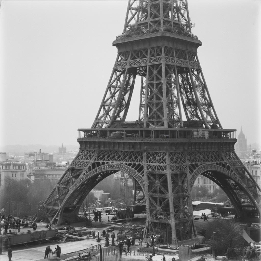 Eiffel Tower under construction during the 1889 World's Fair in Paris.