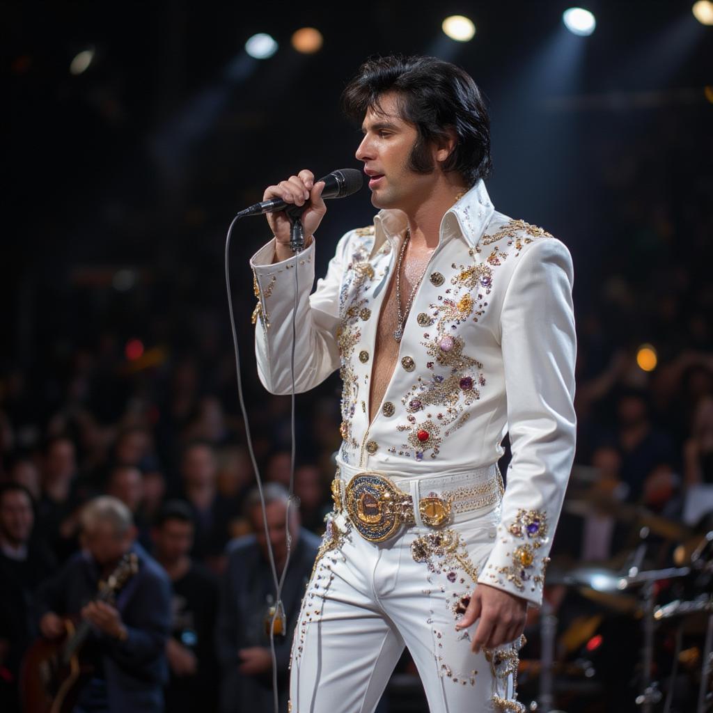 elvis performing in his signature jumpsuit