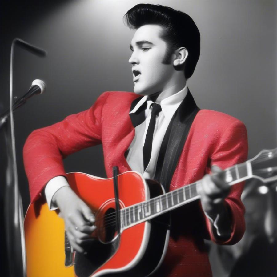 Elvis Presley performing live on stage in Memphis, 1956