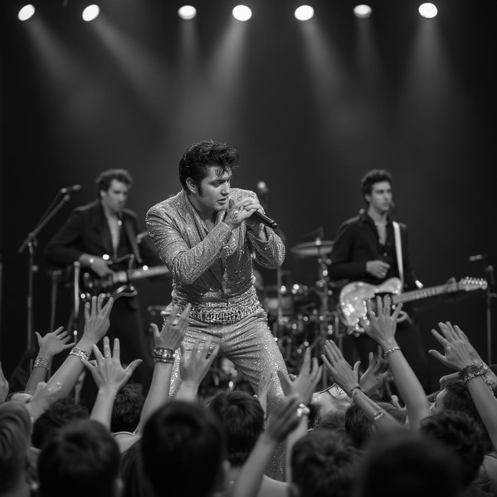 Elvis Presley captivating audience with energetic stage presence in a live YouTube performance.