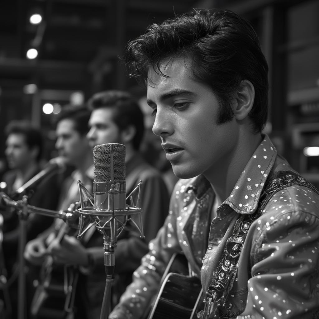 Elvis Presley in the recording studio, illustrating his unique process and his musical choices