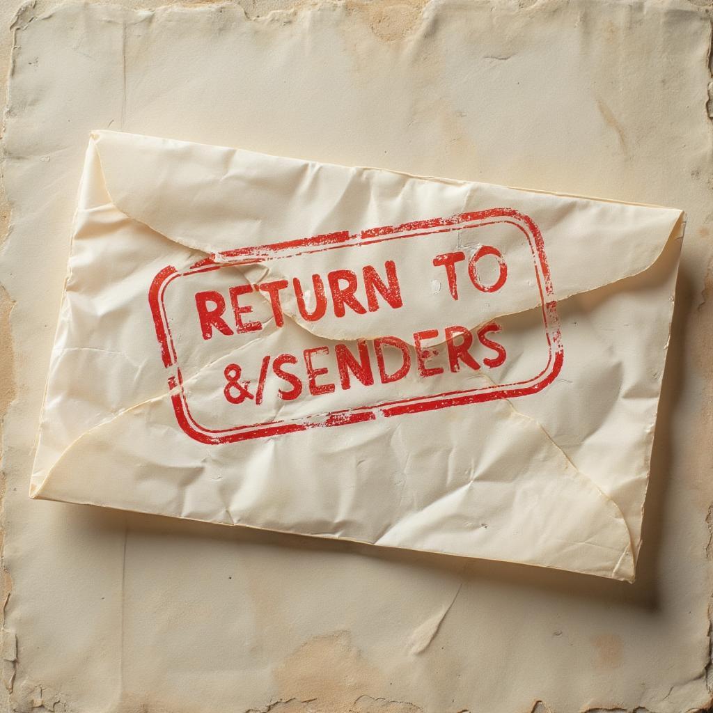 an illustrated close up view of a letter with return to sender stamped on the front